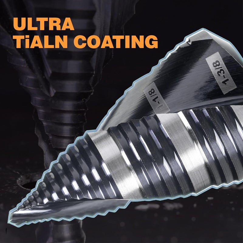 Jerax tools Heavy Duty M35 HSS 1/4 to 1-3/8 Inch Step Drill Bit with Double Flutes, Large High Speed Steel Step Bit for Stainless Steel, Metal, Wood - Image 3